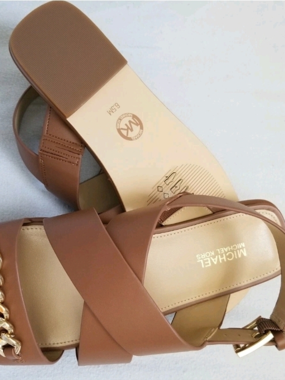 🆕 🌹 MICHAEL Michael Kors Cris Cross Brown Flat Sandals 6.5M (retail $125) - Picture 7 of 12